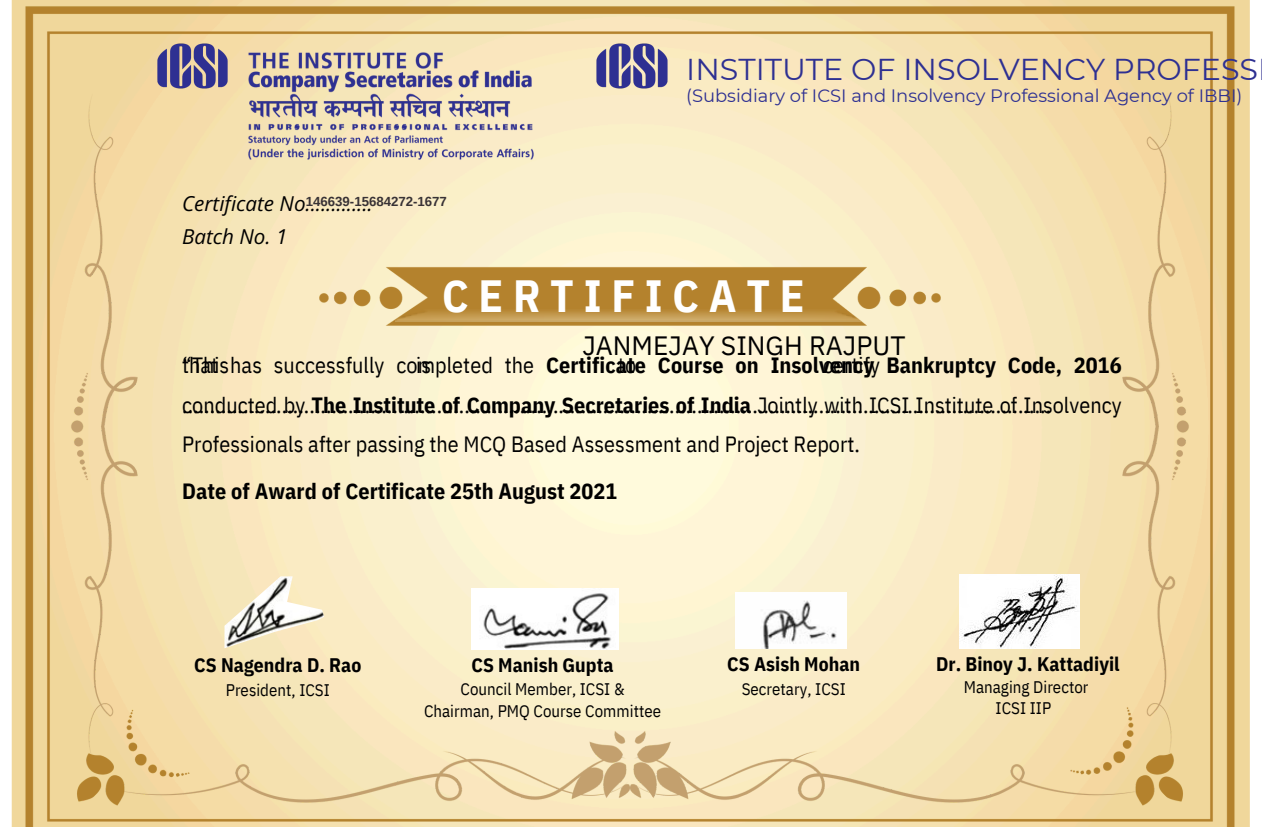 Certificate - 150858